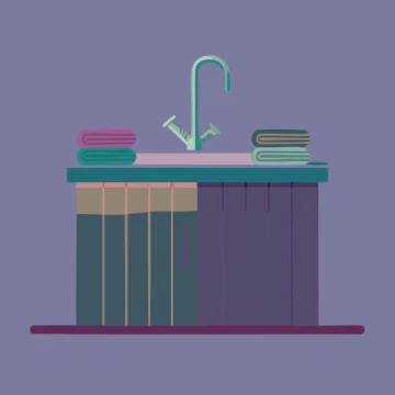 Illustration: Waschbecken mit Wollkleidung auf der Ablage