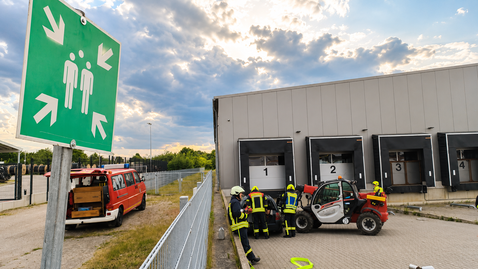 Auffahrt für LKWs bietet reichlich Platz für die Feuerwehrübung