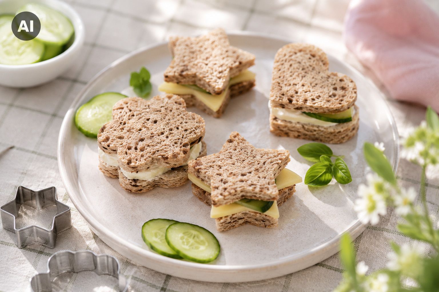 Ausgestanzte Sandwiches in Sternenform und andere