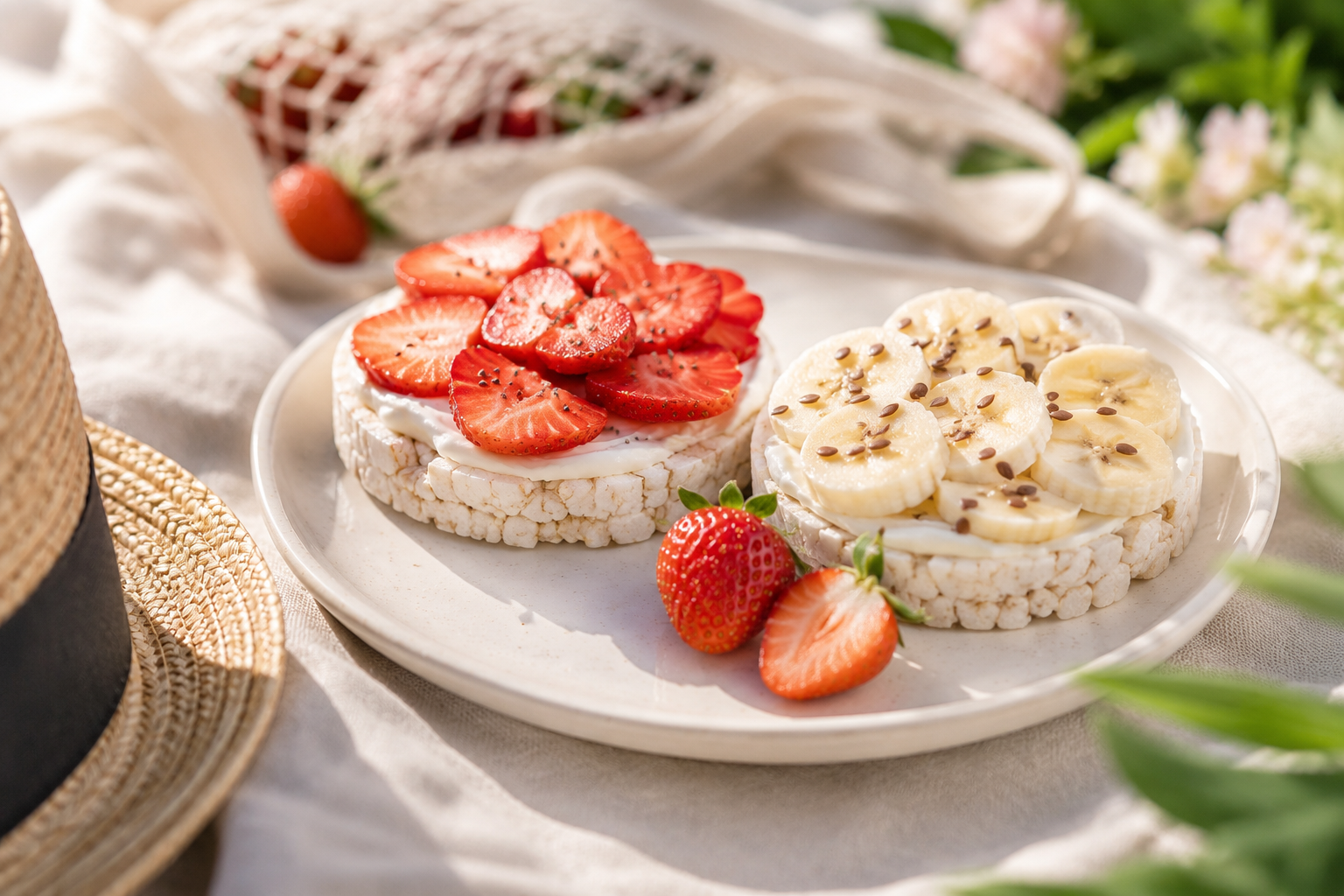 Reiswaffeln mit Frischkäse und Obst