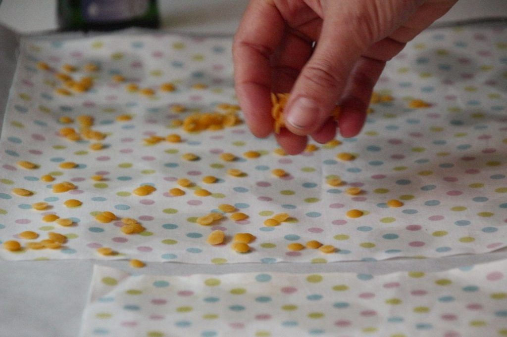 Bienenwachs auf dem Tuch verteilen