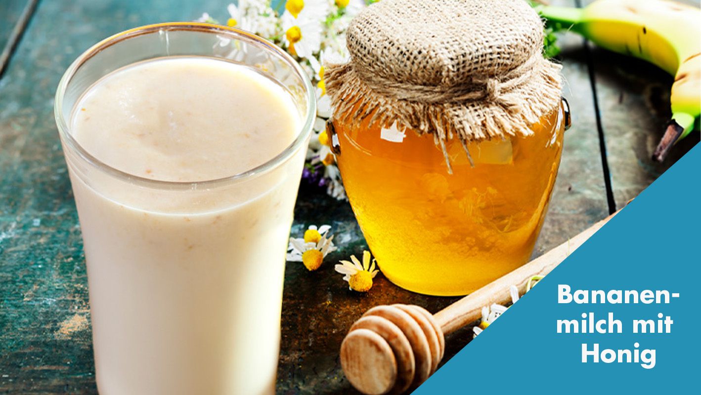 Krug mit Bananen, Milch und Honig