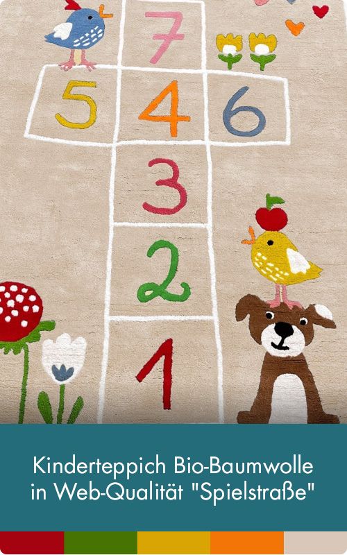Kinderteppich Bio-Baumwolle "Hüpfekästchen beige"