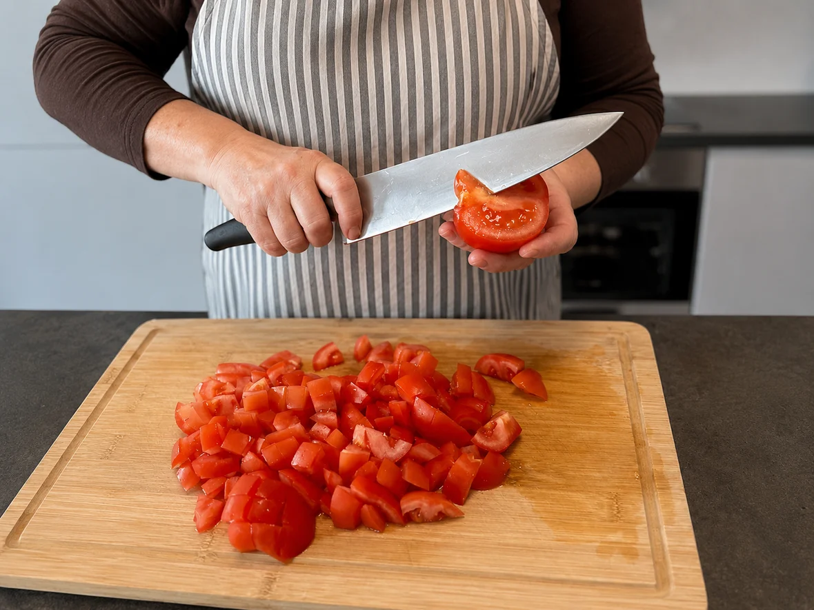 Tomate wird geschnitten