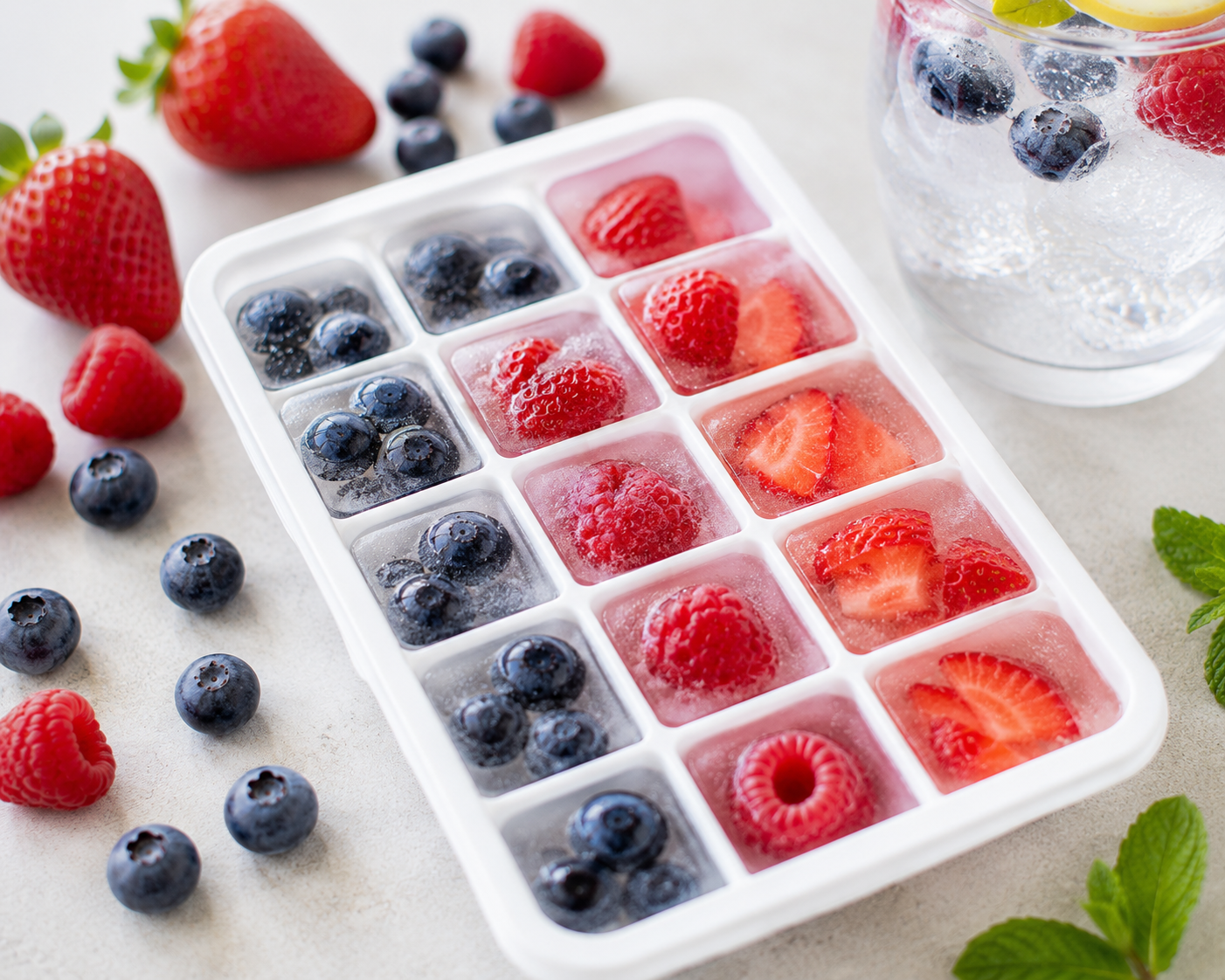 Beeren-Eiswürfel in Eiswürfel-Form