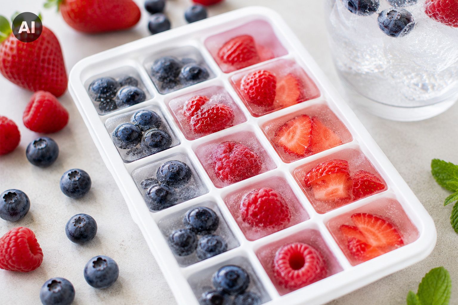 Beeren-Eiswürfel in Eiswürfel-Form