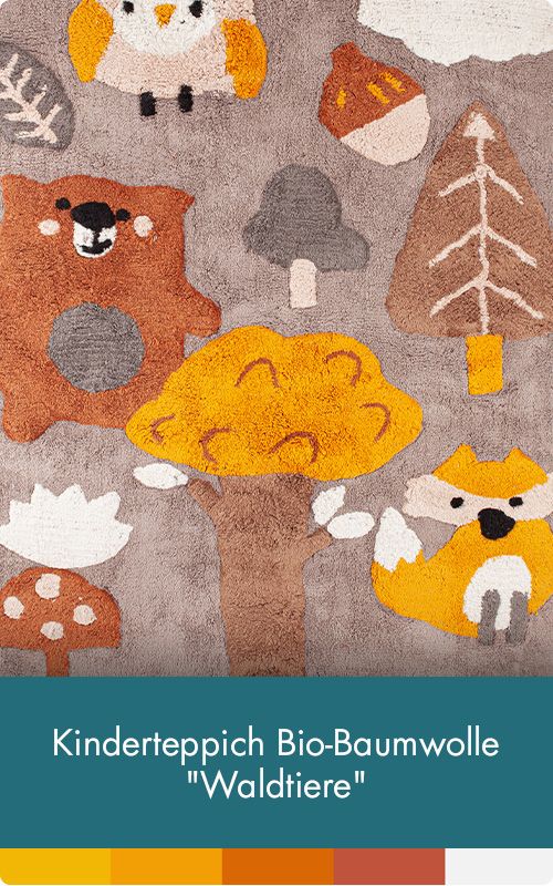 Kinderteppich Bio-Baumwolle "Waldtiere"