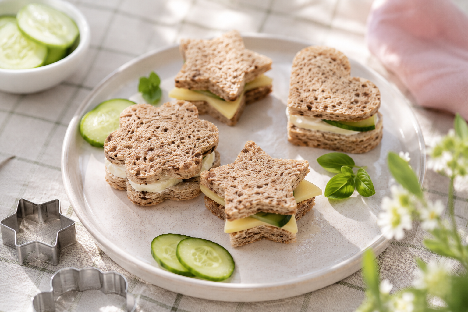 Ausgestanzte Sandwiches in Sternenform und andere
