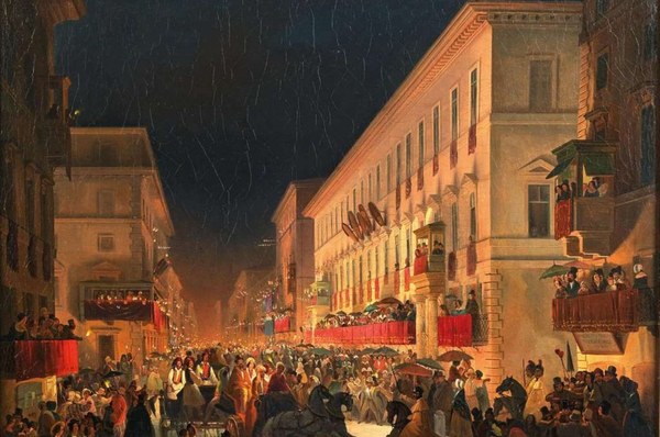 Gemälde: Karneval in Rom Das Fest der Moccoletti 1844 von Ippolito Caffè