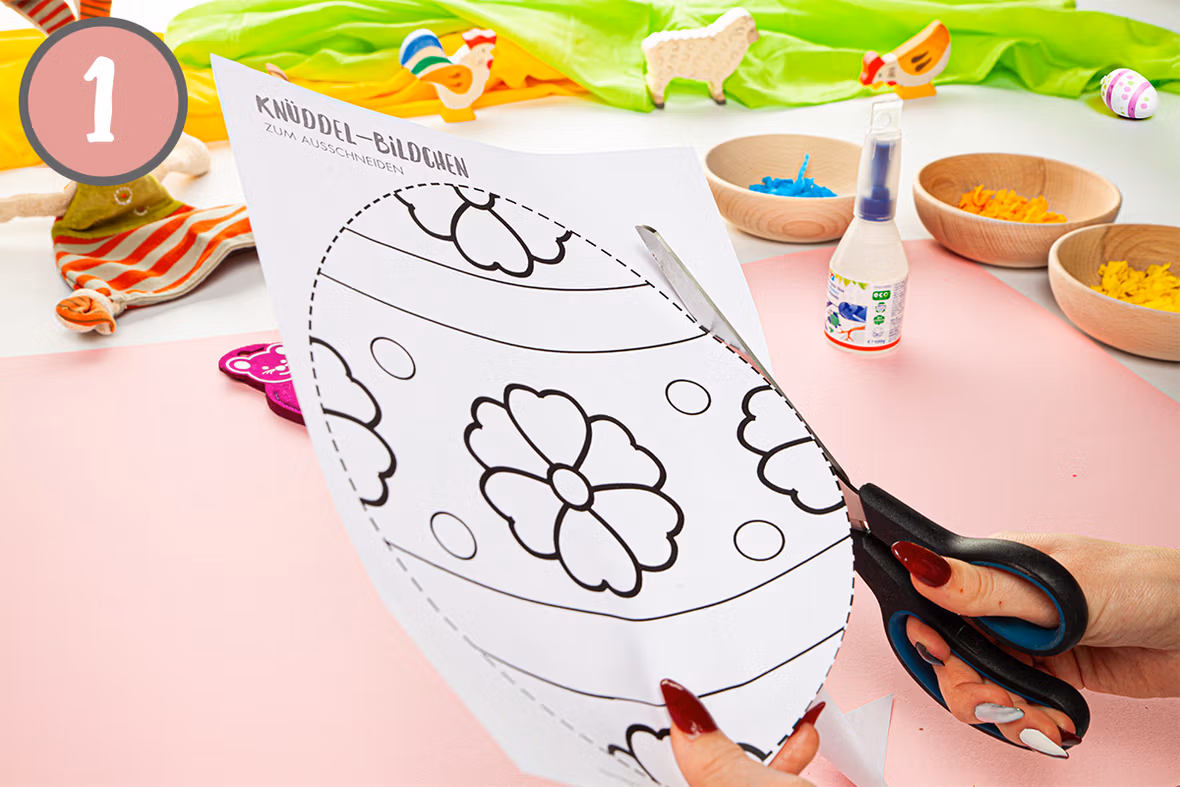 Schritt 1 Icon + Bild wie das Ei am gestrichelten Rand ausgeschnitten wird